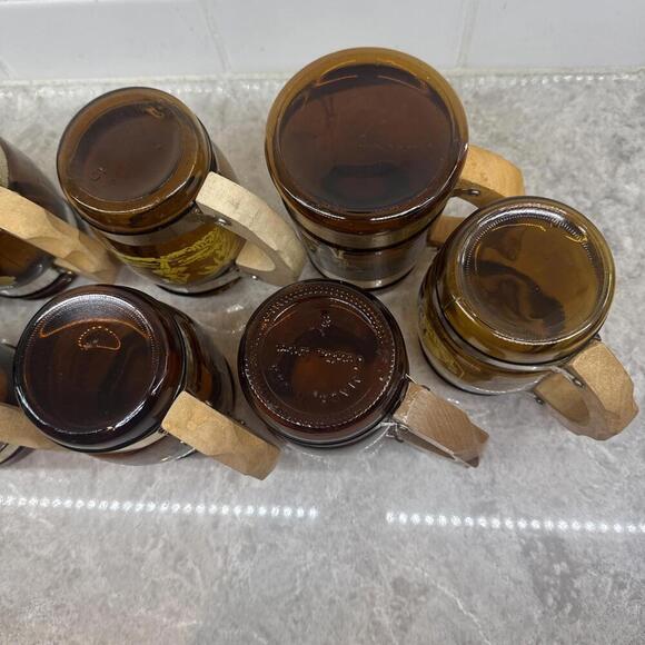 Lot of 9 Vintage Siesta Ware Souvenier Brown Barrel Glass Mugs w Wood Handles - Picture 13 of 13